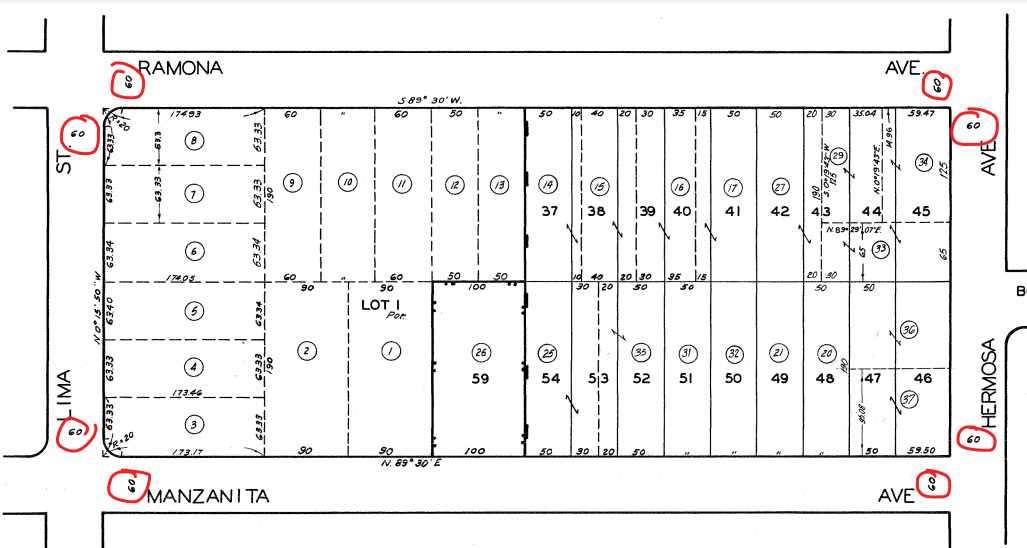 1960s City Assessor Paper Map containing Rights of Way